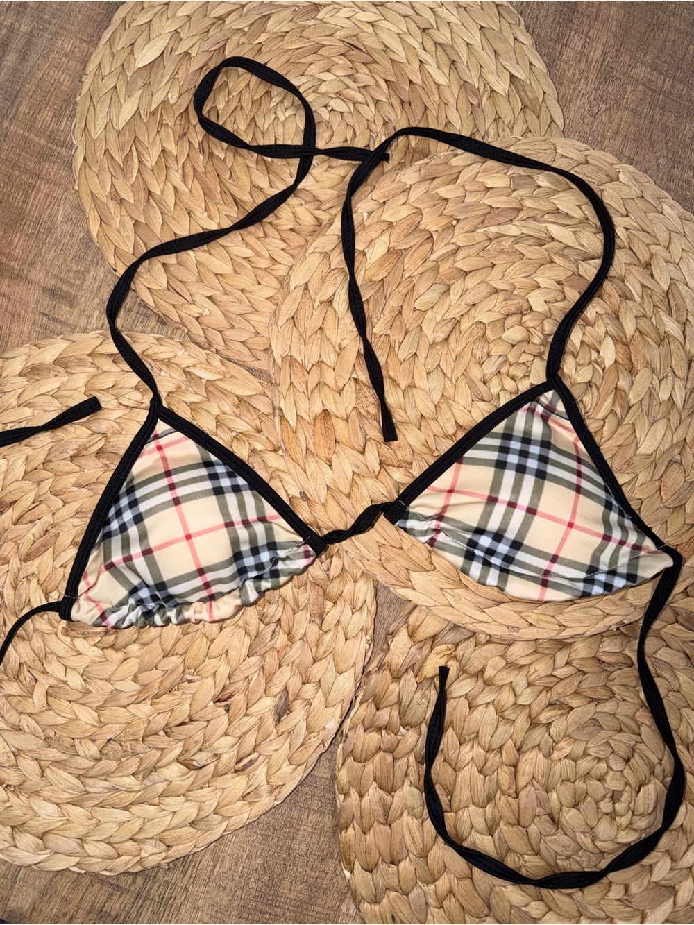 Plaid Triangle Bikini Top with Black Trim 🖤